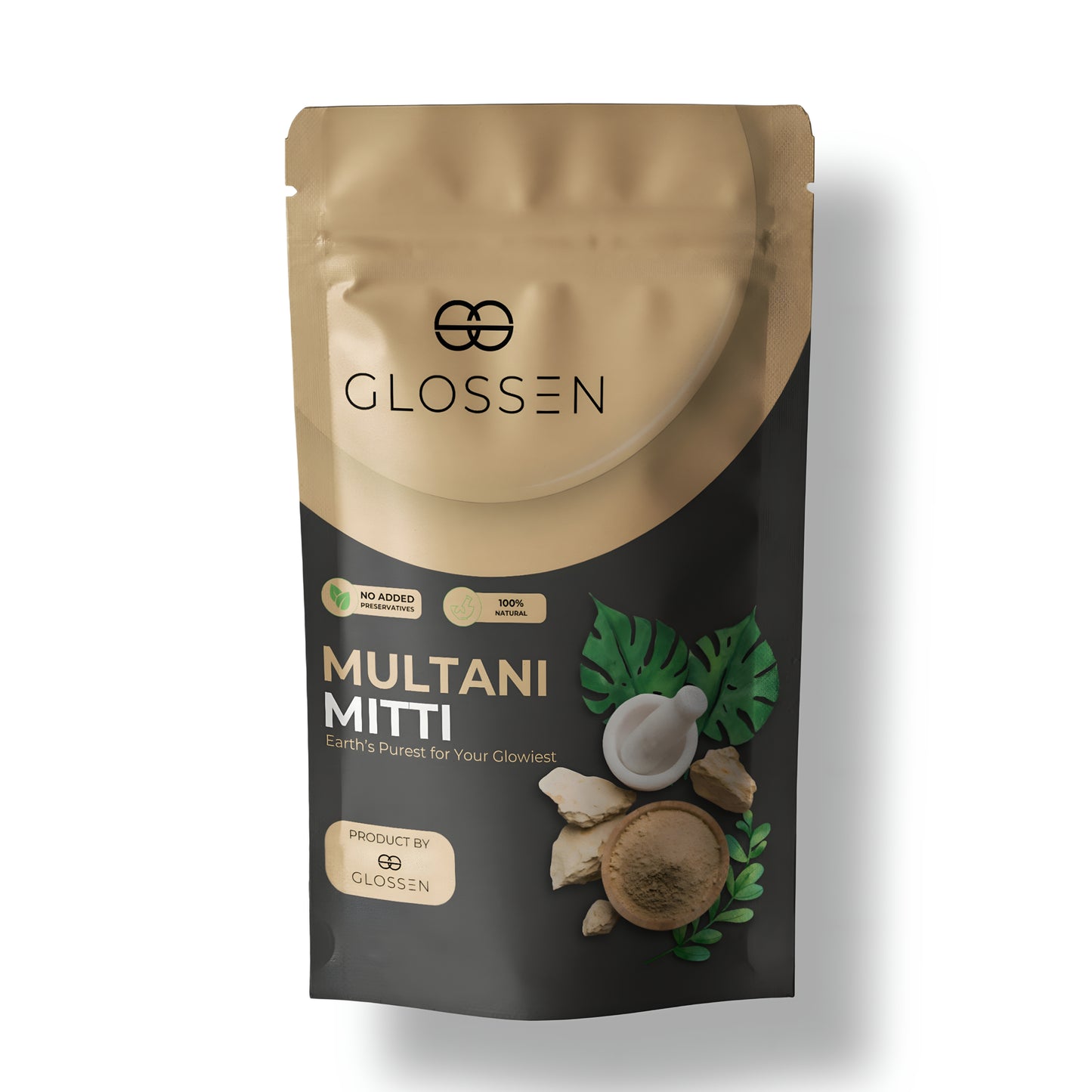 Glossen Multani Mitti Powder (Fuller's Earth Powder), Net Weight 12.35 oz (350g), 100% Natural, No Preservatives, 100% Organic, Enhance your skin With Glossen Skin Clay